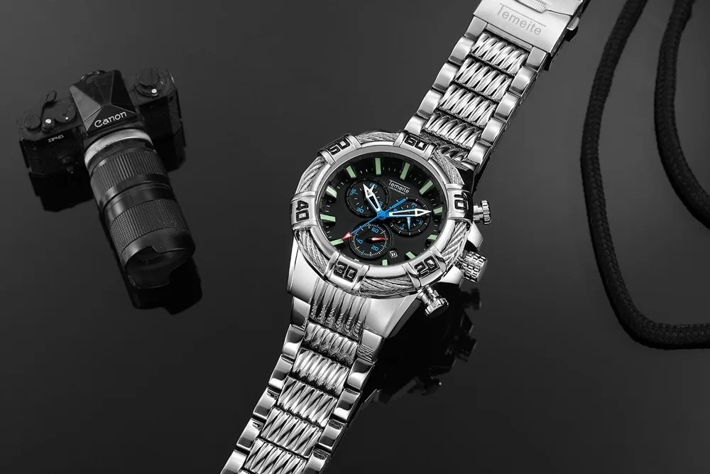 Brand Super Big Dial Men's Watches Blue Face Watch Casual Luxury Brand Men Quartz Wristwatch whatch Male Heavy Full Steel Clock