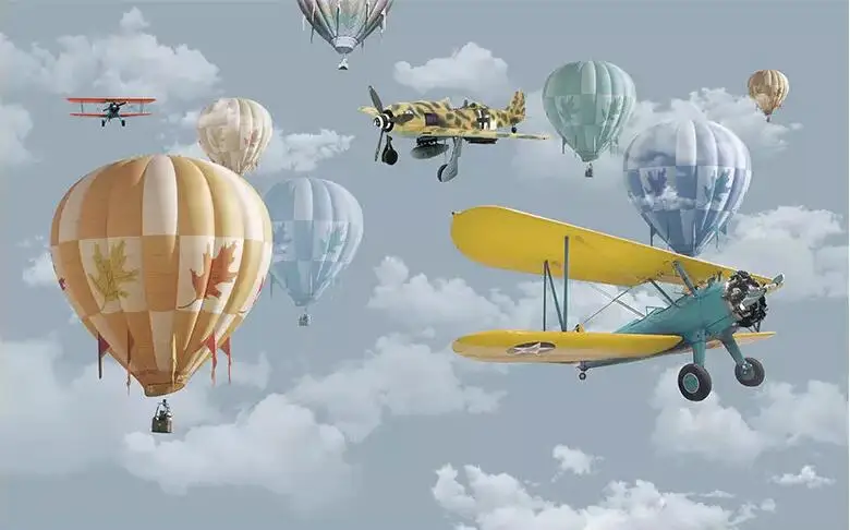 Beibehang обои на заказ 3D скандинавский минималистичный рисованный мультфильм самолет воздушный шар Детская комната фото ТВ фон