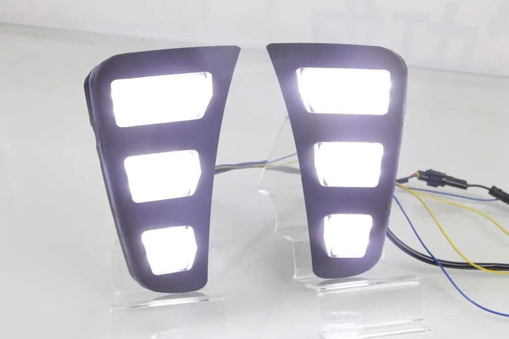 

Osmrk led drl daytime running light for kia pegas with moving yellow turn signals and blue night running light