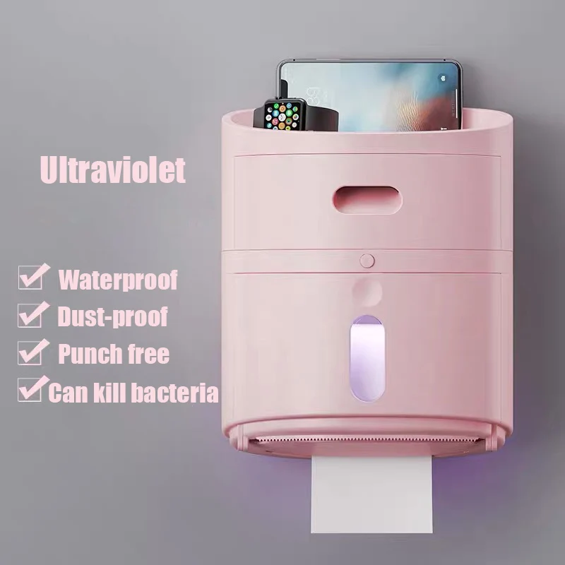 UV Pink GUNOT уф стерилизация держатель туалетной бумаги портативный гигиенический бумажный диспенсер ящик для хранения для ванной комнаты товары для дома, ванной - Цвет: UV Pink