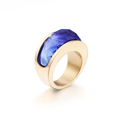 blue(Gold) Роскошные женские обручальные кольца из нержавеющей стали 316L с кристаллами, кольца с цветным камнем для девушек и девушек, вечерние ювелирные изделия, подарки - Цвет основного камня: blue(Gold)