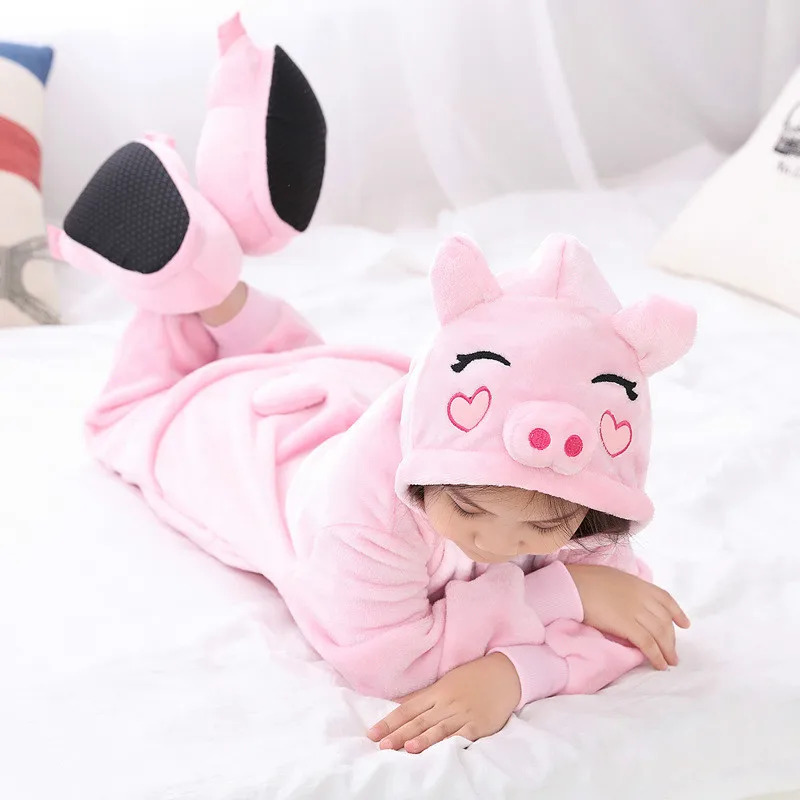 Pig Кигуруми, комбинезон, детские пижамы для девочек и мальчиков, пижама с единорогом, зимняя Пижама для детей, Детский костюм, комплекты с животными, мультяшная панда, косплей - Цвет: Pig