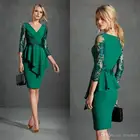 Платья для матери невесты, вечерние кружевные платья до колена с v-образным вырезом и длинным рукавом, одежда для выпускного вечера, 2019