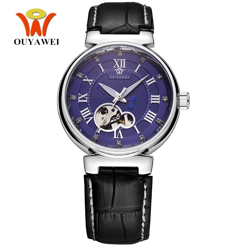 Лидирующий бренд OYW Роскошные серебристо синие часы Мужские автоматические с