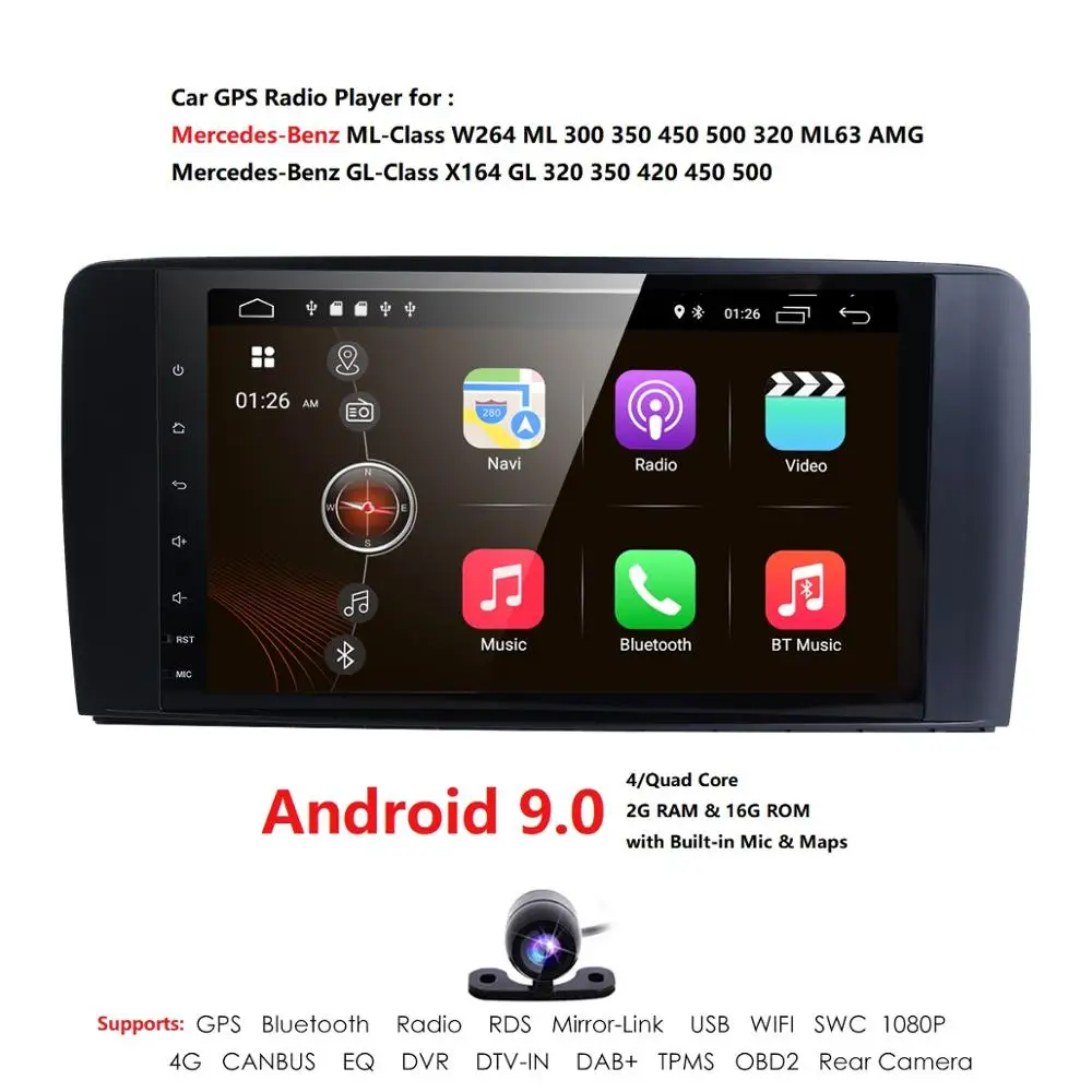 Четырехъядерный 9''Car Android 9 0 автомобильный NODVD GPS плеер для Mercedes Benz ML W164 W300 ML350 ML450