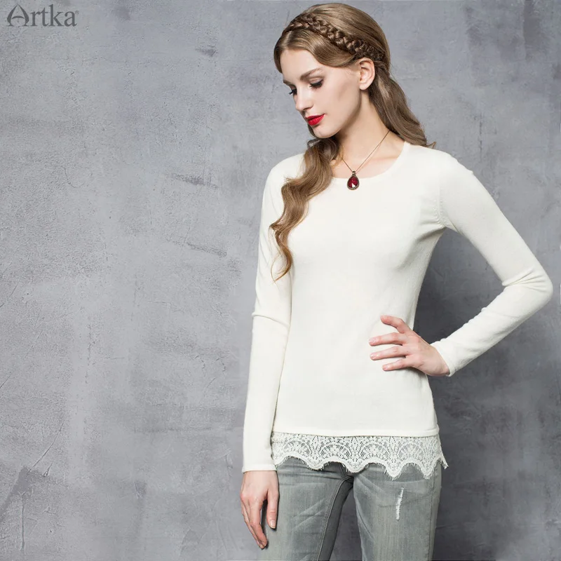 CLEARANCE ARTKA 2018 Winter New Women All-match Needle Shuttle Pattern Side Single 100% Cashmere Sweater 2 Color SC10263D | Женская