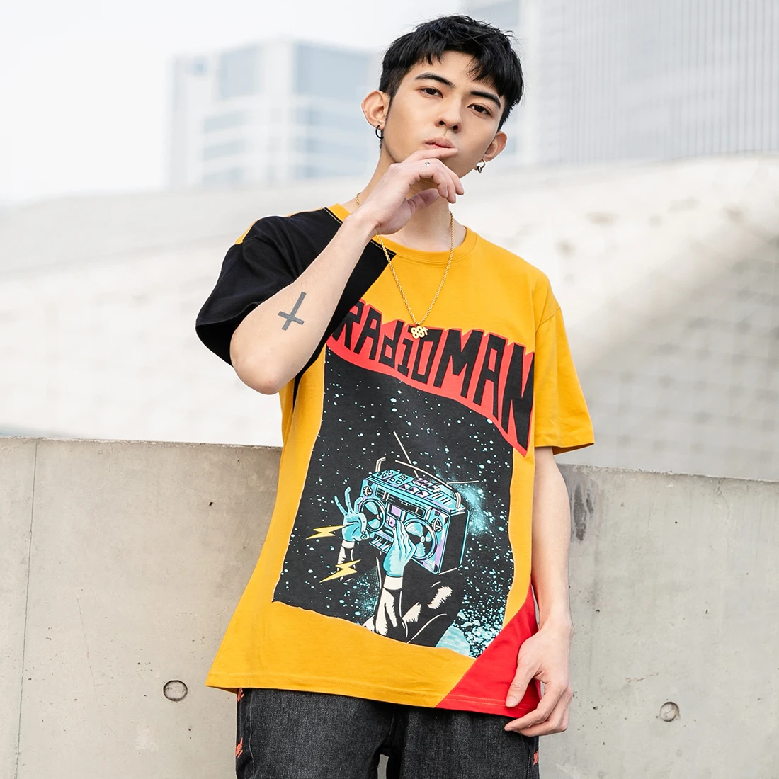 Aelfric Eden Новая мода радио робот звездное небо печатных Harajuku футболка для мужчин патч хип хоп хлопковая Футболка короткий рукав Уличная