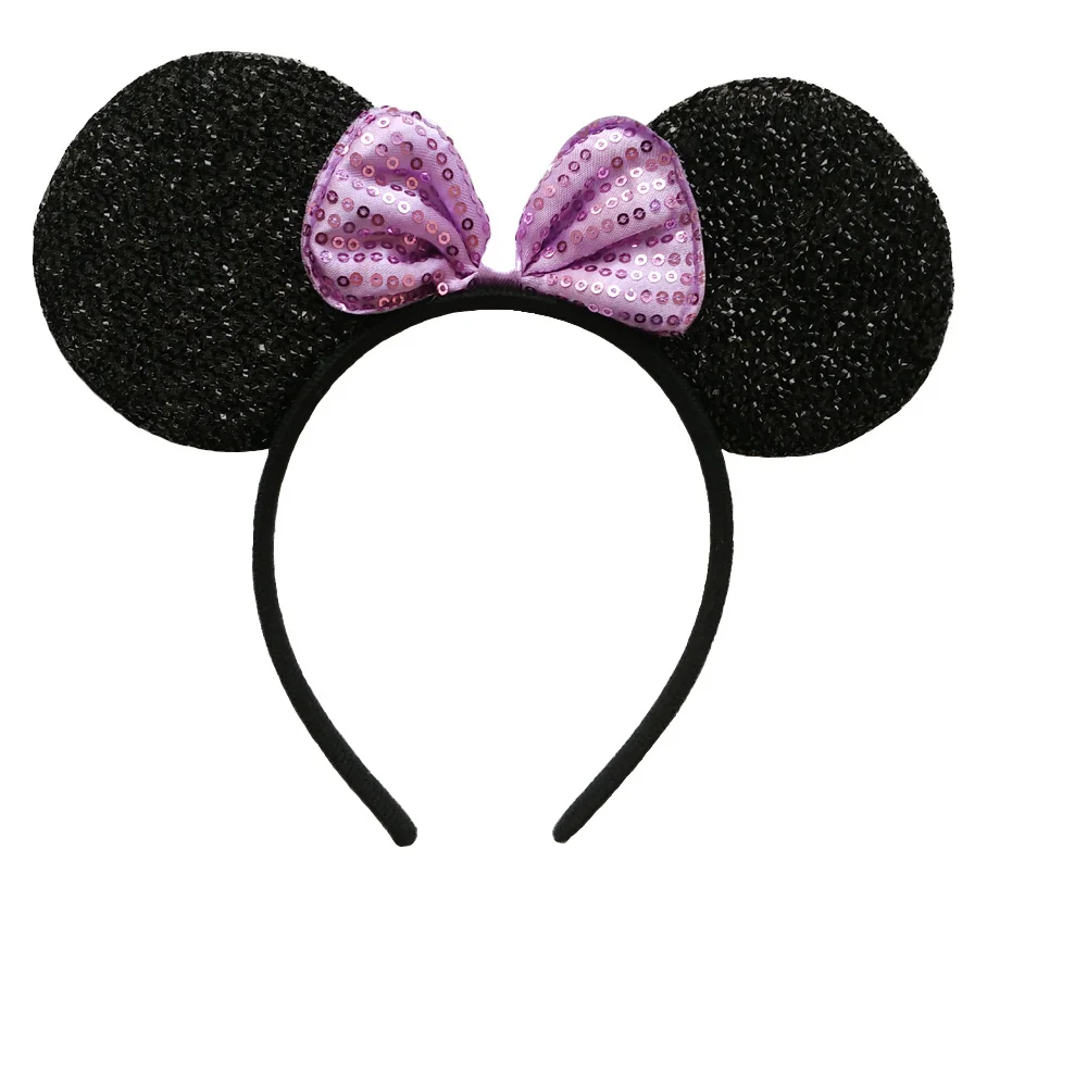 Lavender Bows 1 1 шт., аксессуары для волос, уши Минни/Микки, однотонная черная и цветная повязка на голову с бантиками для мальчиков/девочек, для празднования дня рождения - Цвет: Lavender Bows 1