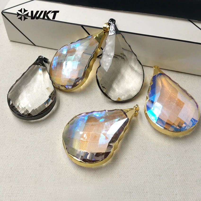 

WT-P1286 Wholesale Fashion Natural Crystal Pendant Plating Gold&Gunblack Water-Drop Shape Crystal Pendant For Jewelry DIY Making