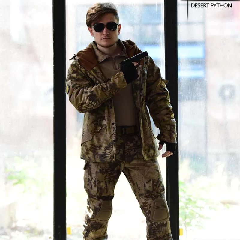 Куртка мужская тактическая с капюшоном водонепроницаемая флисовая