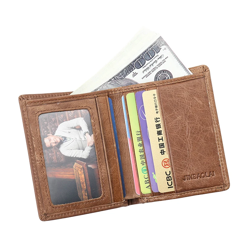 100% Real Leather Mini Wallets Brown Cow Thin Wallet Card Holder Short Design Fashion Handmade Small purse walet|designer pursefashion |