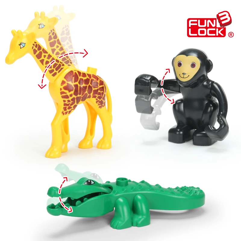 FUNLOCK Duplo фигурки животных игрушки блоки Акула Кит кролик слон кошка собака
