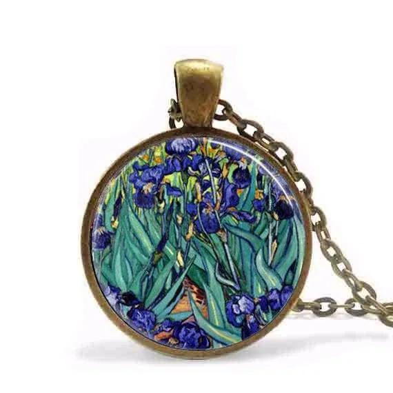 Стимпанк Ван Гог ожерелье с ирисами весенние цветы сад цветочный