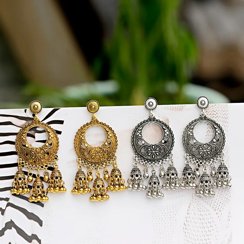 Женские винтажные серьги-кисточки Jhumka Bells сережки серебристого цвета с