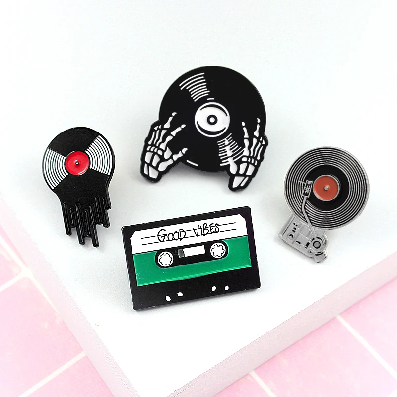 Хорошая VIBES лента CD череп руки виниловые пластинки граммофон плеер эмаль брошь любителей музыки значок пара аксессуары