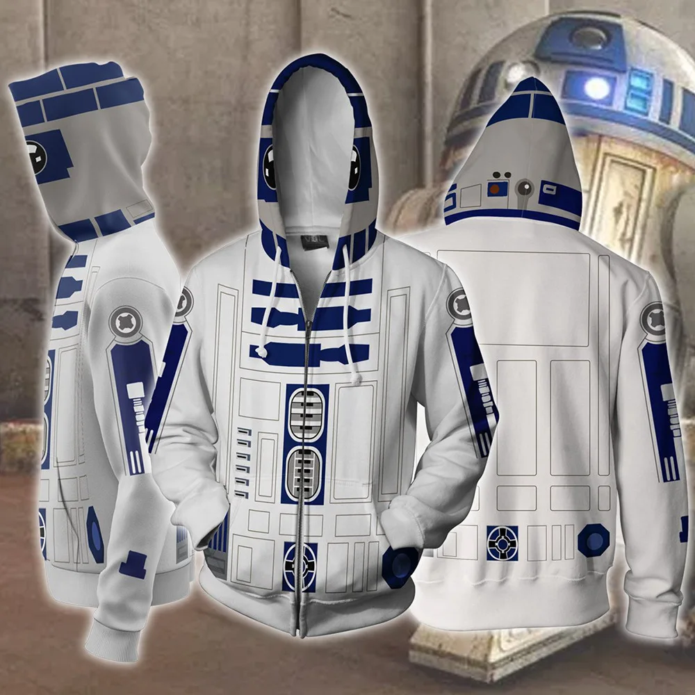 

Костюм Робота R2 из фильма «Звездные войны» для косплея, толстовка на молнии с 3D-принтом, мужские и женские спортивные куртки