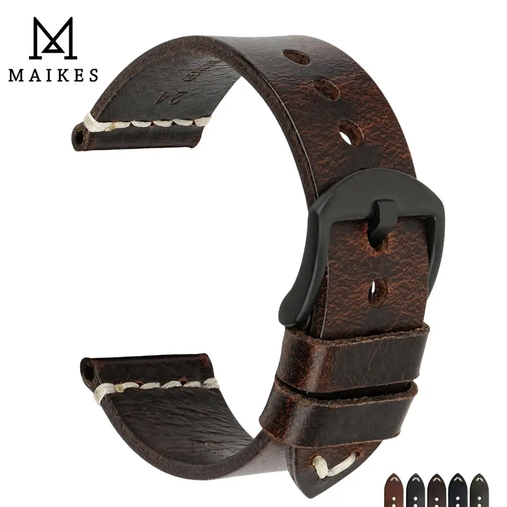 

MAIKES Watch Accessories Simple Genuine Leather Changeable Color Watch Strap Steel Buckle 22mm 24mm Watch band Thin Bracelets