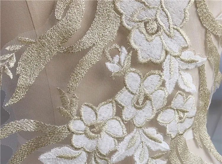 Large Gold Thread Embroidered Lace Flower Applique Patch Wedding Accessories Handmade DIY Sew on 1PC | Дом и сад