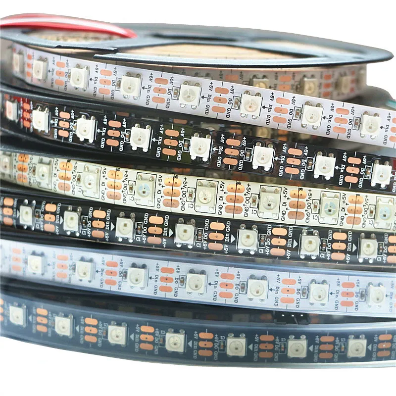 

DC5V Individually Addressable Smart RGB Led Strip WS2812B WS2812 2812b LED Pixel Strip Light Black/White PCB 60leds/m Full Color