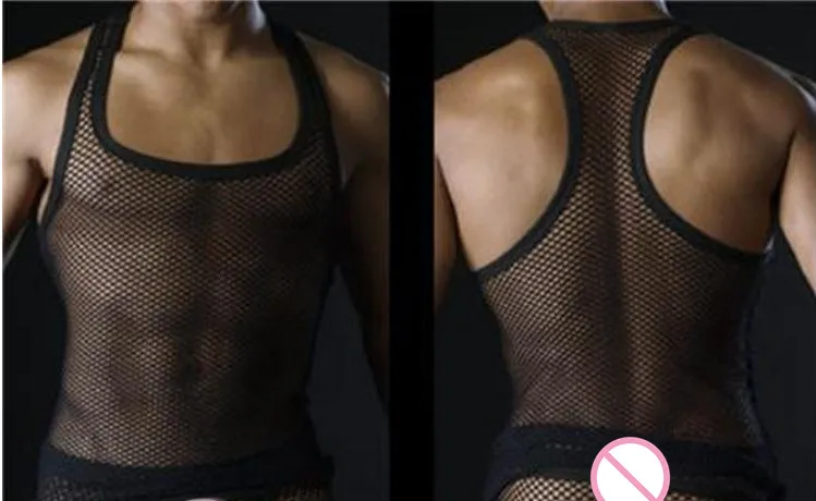 Майка мужская прозрачная сетчатая пикантное нижнее белье для геев экзотическая