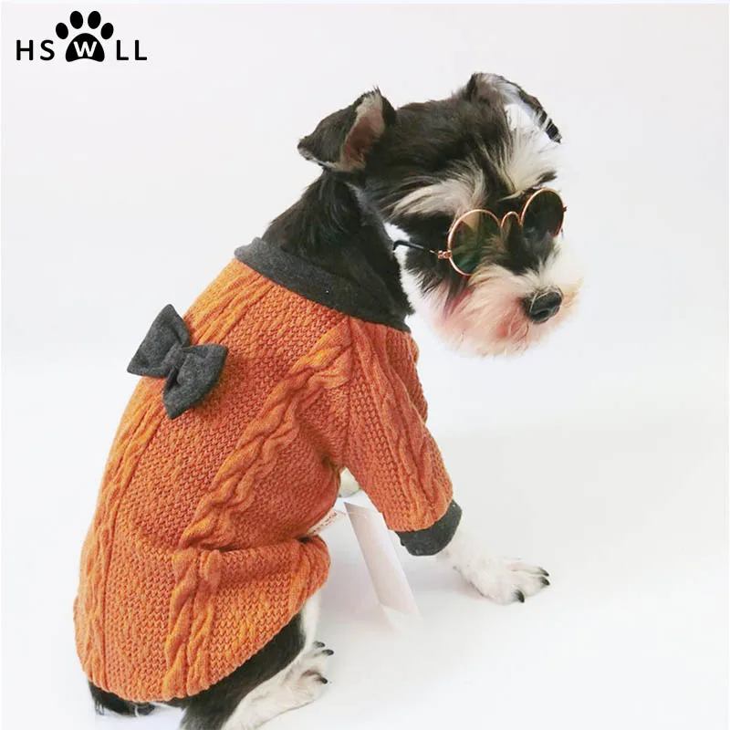 HSWLL Pet осенне-зимний вязаный свитер с бантом для маленьких и средних собак Schnauzer