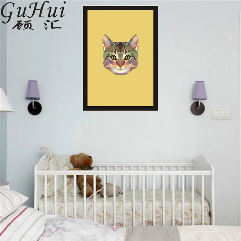 Красочная Геометрическая абстрактная животная голова кошки холст картина для