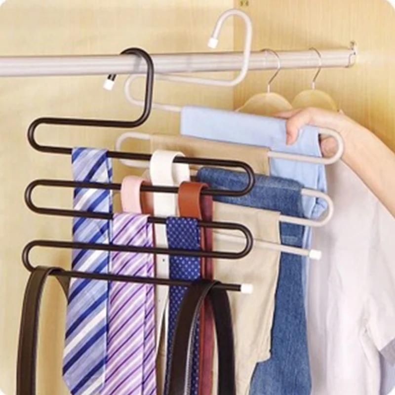 S-type Pants Trousers Storage Rack Multi-layer Stainless Steel Scarf Hanger Home Wardrobe Closet Organizer | Дом и сад