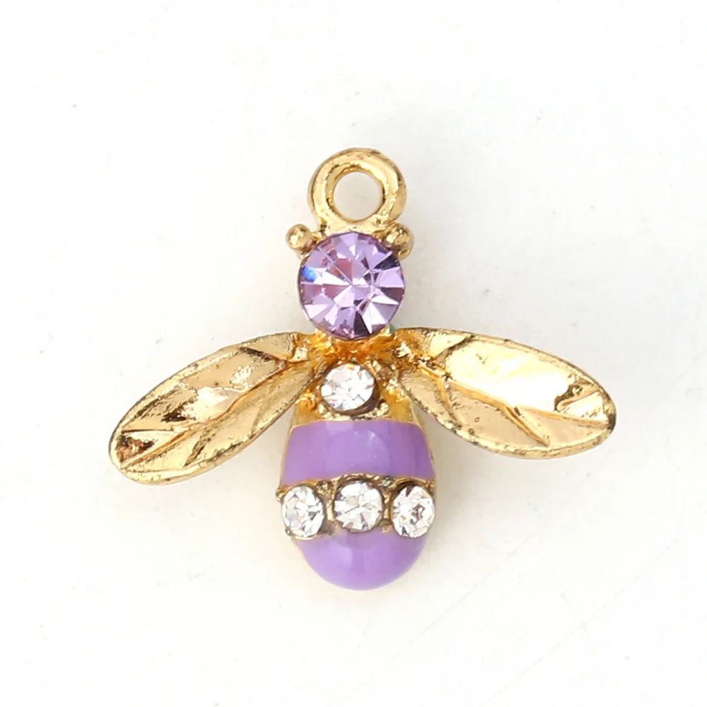 DoreenBeads, подвески из цинкового сплава, пчела, животные, золотые, синие, прозрачные стразы, эмаль "сделай сам", 17 мм(5/") х 15 мм(5/8"), 10 шт