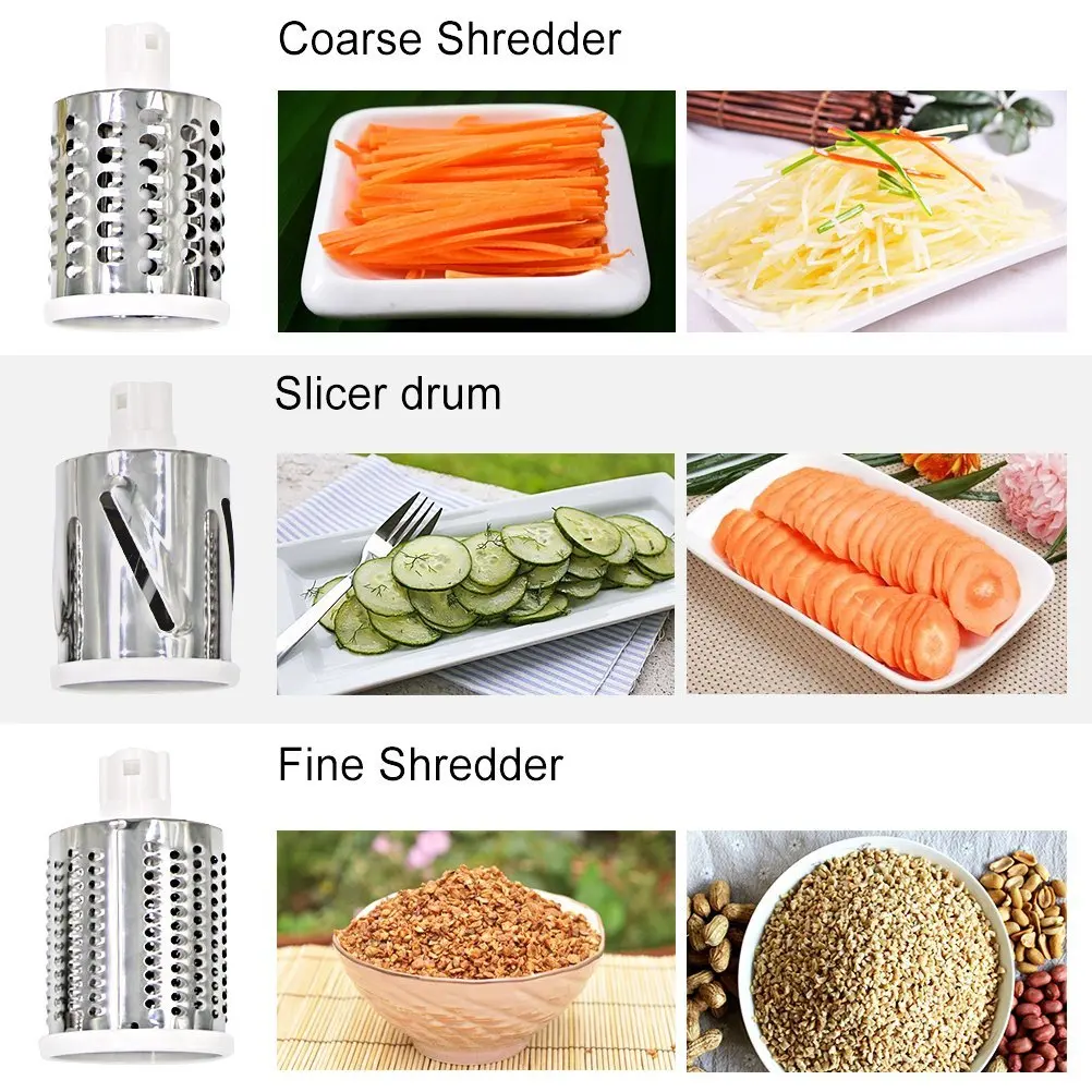 Vegetable Cheese Cutter Round Slicer Shredder Grinder with 3 Interchanging Ultra Sharp Cylinders Stainless Steel Drums | Дом и сад