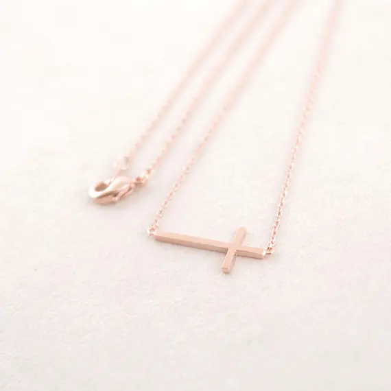 Новейшая мода Лидер продаж Боком крест ожерелье -- (розовое золото/серебро-2 Цвета