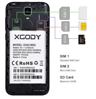 XGODY D24 аккумулятор для телефона 2500 мАч 3,8 в для XGODY D24 смартфона 5,5 дюйма 2.5D изогнутый 18:9 MTK6737-free