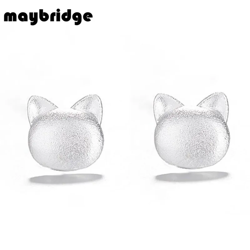 EM102 Простые Модные серьги гвоздики с имитацией милой кошки женские посеребренные