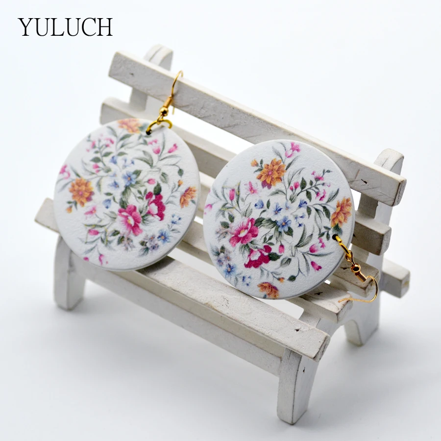YULUCH 1 пара новый дизайн Серьги хорошего качества с деревянным принтом цветочные