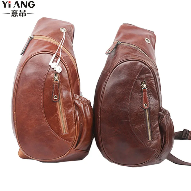 Нагрудная Сумка слинг для мужчин мессенджер из натуральной вощеной воловьей