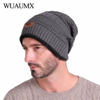wuaumx beanies for man winter hats for men warm skullies hat lining with velvet thicken knitted cap bonnet homme czapka zimowa
