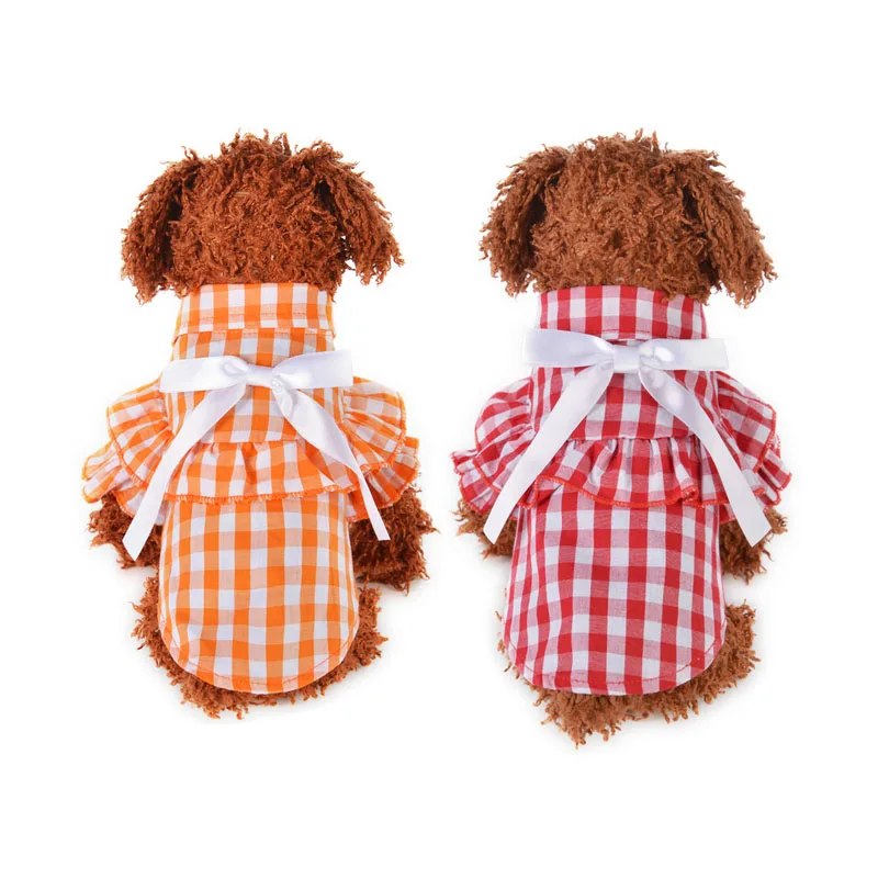 Футболка для собак на весну и лето одежда пар с коротким рукавом клетчатая