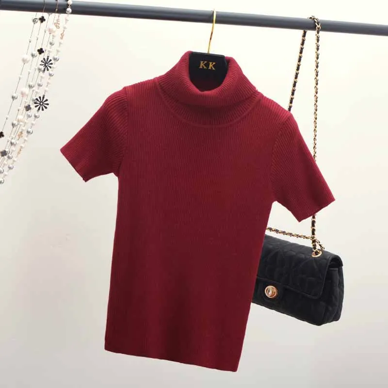 2019 Spring Women's Short-Sleeved Sweaters Women Slim Knitted Tops Turtleneck Solid Color Pullovers Tees 7 Colors | Женская одежда