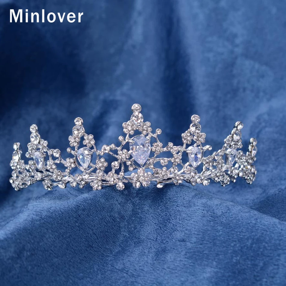 Minlover, Классический CZ цветок, диадема, короны из горного хрусталя, для невесты, Женская повязка на голову, принцесса, свадебная диадема, аксессуары для волос HG174