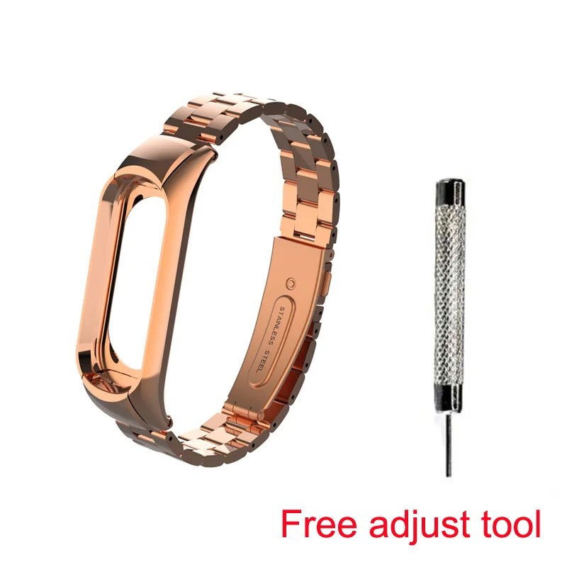 Type 2 metal rose Браслет с цветочным принтом для mi band 3, кожаный металлический ремешок для Xiao mi Band 3, чехол из нержавеющей стали, браслет - Цвет: Type 2 metal rose