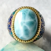 natural larimar silver ring oval 12mm16mm rare blue larimar stone fashion and popular for parties