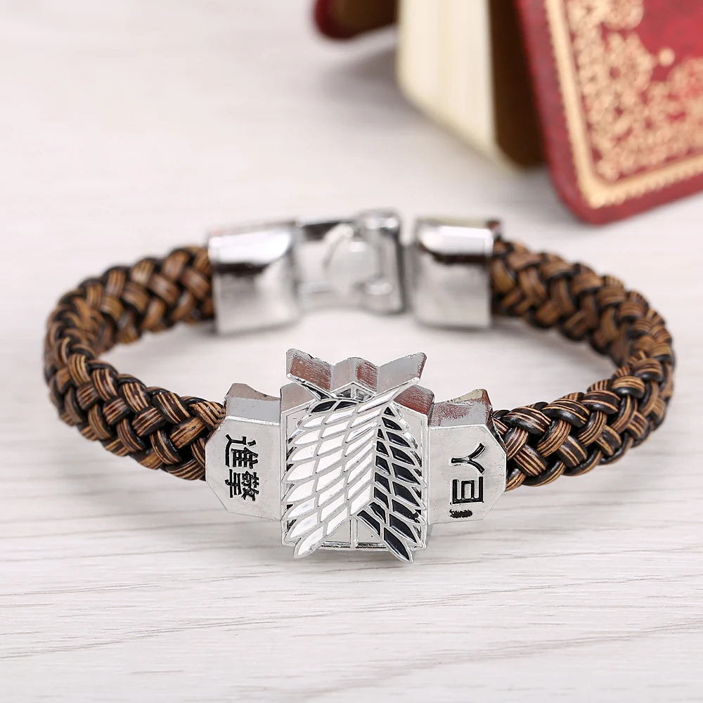 Mengtuyi Attack on Titan Recon Corps logo Charm Bracelets Feather Pattern Alloy Bangle Weave Chain | Украшения и аксессуары