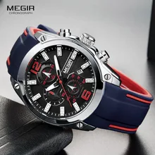 Megir Men's Chronograph Analog Quartz Watch with Date| Luminous Hands| Waterproof Silicone Rubber Strap Wristswatch for Man