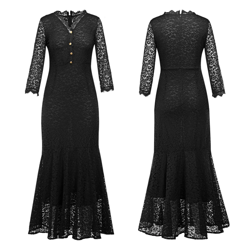 Женское кружевное платье Tonval длинное винтажное формальное с пуговицами и