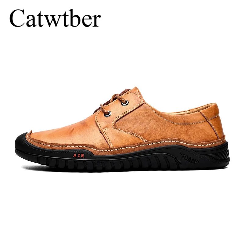 Catwtber Spring Autumn Quality Handmade Leather Casual Sneakers Men Shoes Male Walking Moccasins Comfortable Non Slip Footwear | Обувь