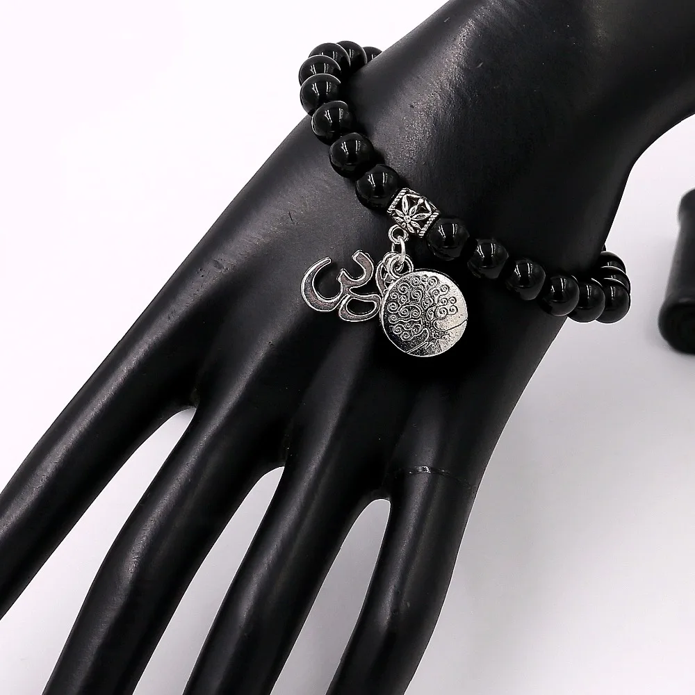 Женский браслет из бисера и оникса с подвеской в виде дерева жизни|bracelet tree|bracelet