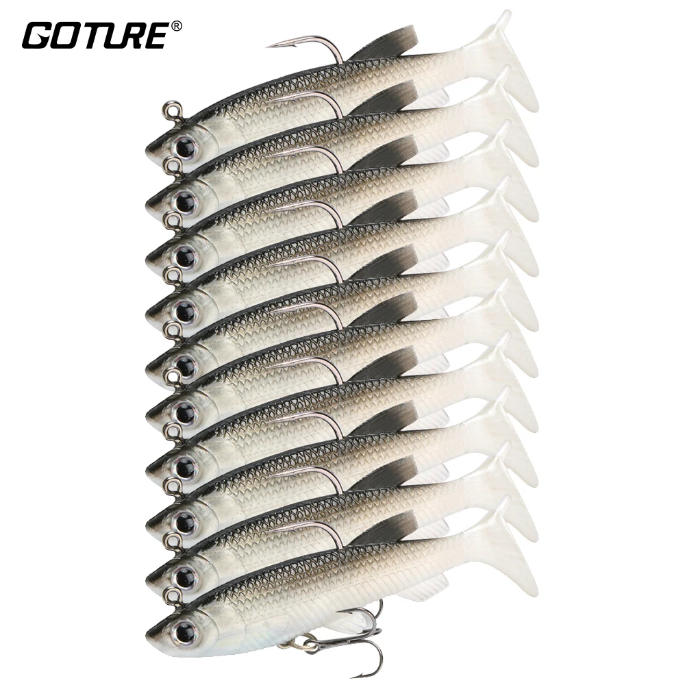 

Goture 10pcs/lot Fishing Lure Swimbait Lead Head Silicone Body 8.5cm 16g Soft Bait Wobblers For Sea Bass Trout Pike Fishing