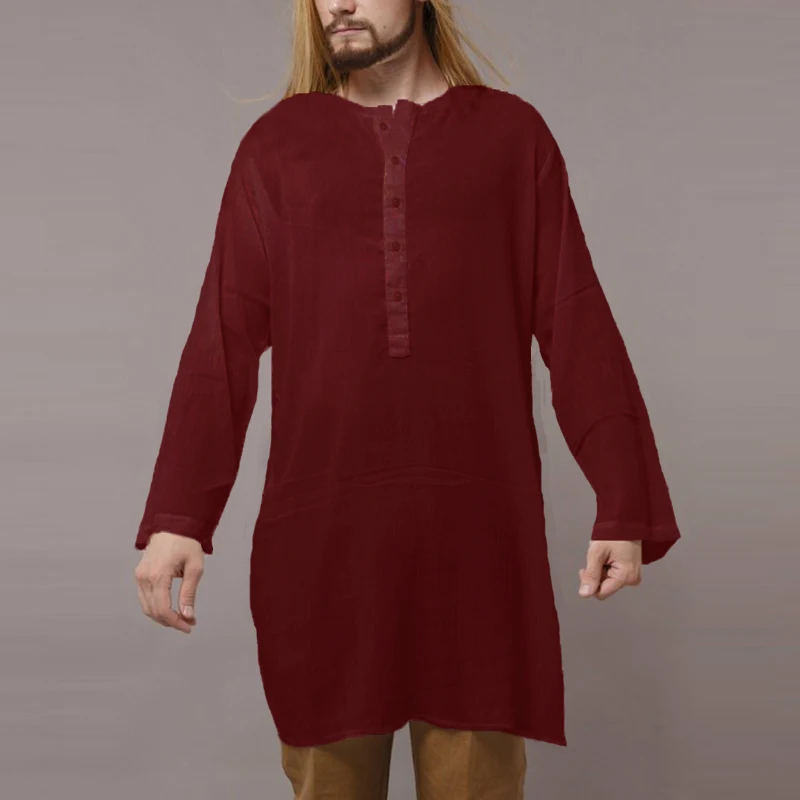 Wine Red Модный пуловер, Мужская одежда, индийская одежда, платья, рубашки с длинным рукавом, Исламская туника, платье-рубашка, кафтан, Camisas, простой халат - Цвет: Wine Red