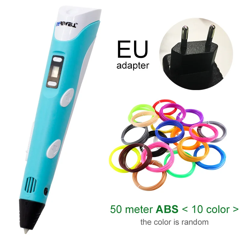 Myriwell, 3D Ручка, сделай сам, 3d принтер, ручка для рисования, 3d печать, лучшая для детей, с ABS нитью, 1,75 мм, подарок на Рождество, день рождения - Цвет: Blue EU-50m ABS