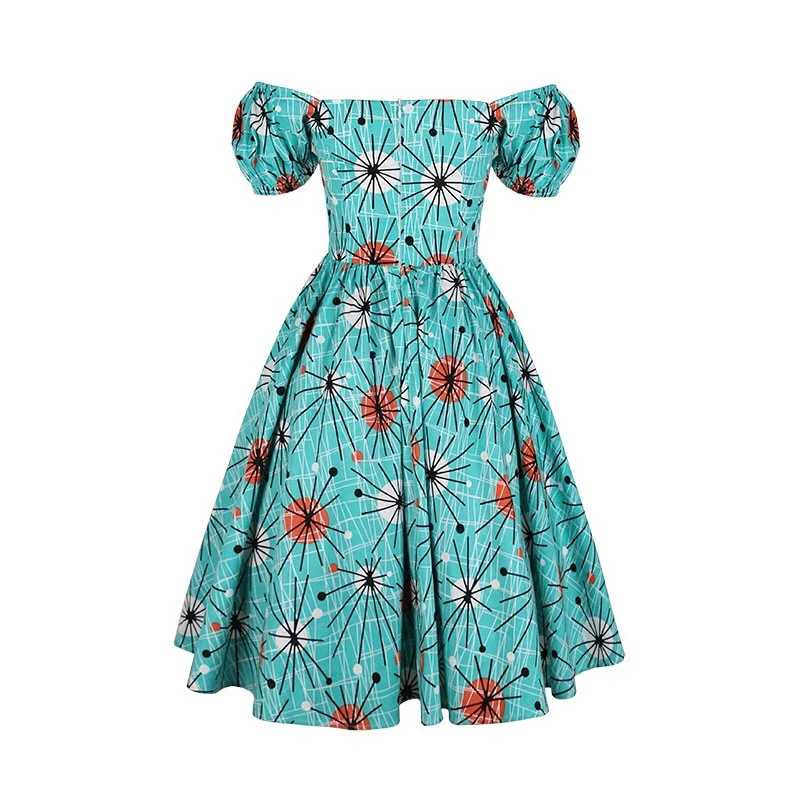 40 женское винтажное платье 50s blue kitsch atomic с пышными рукавами большие размеры