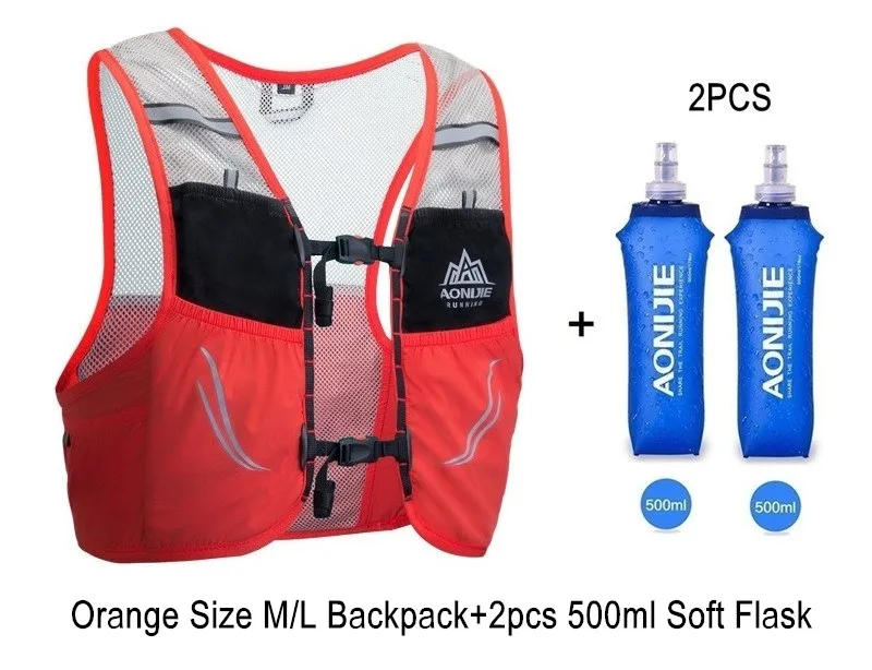 OrangVest ML 2Kettl AONIJIE 2.5L Trail Бег Жилет рюкзак легкий дышащий Велоспорт марафон Сверхлегкий пеший Туризм Спортивная сумка 500 мл мягкие колбы лабораторные - Цвет: OrangVest ML 2Kettl